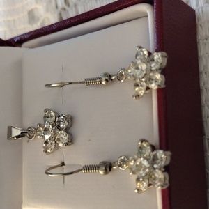 Silver Faux Diamond Earrings & Pendant